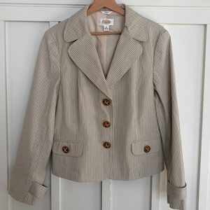 NWOT Talbots Beige Striped Cotton Blazer with Button Accents